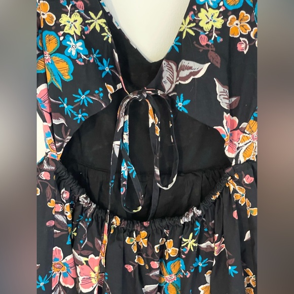 Aqua Cotton Floral Open Back Mini Dress size small - Picture 3 of 5